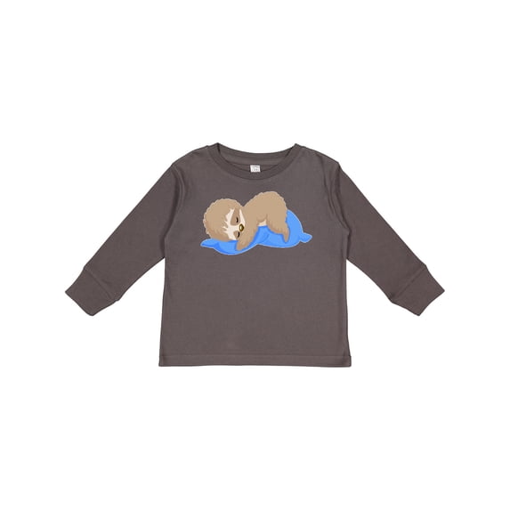 Inktastic Cute Baby Sloth Sleeping on Blue Pillow Boys or Girls Long Sleeve Toddler T-Shirt