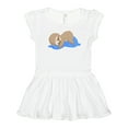 thumbnail image 1 of Inktastic Cute Baby Sloth Sleeping on Blue Pillow Girls Toddler Dress, 1 of 5