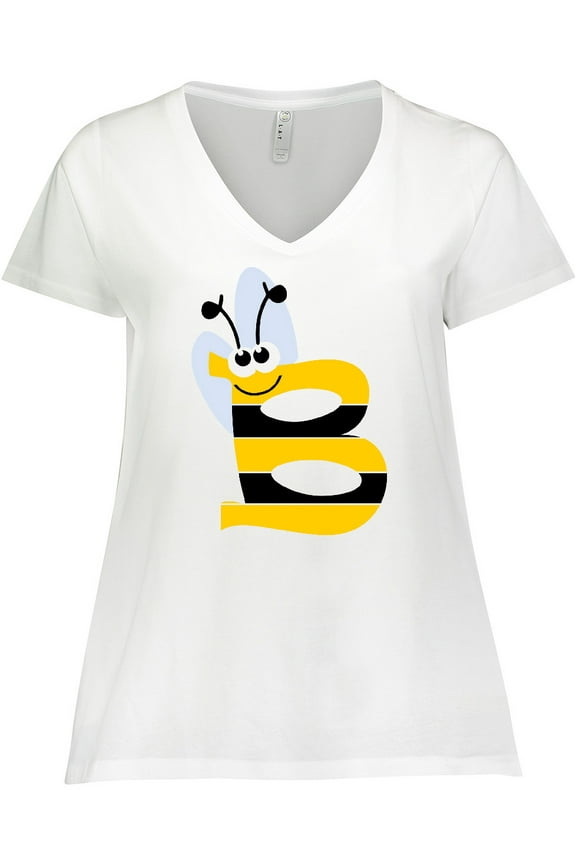 Cute Bee Initial B Women's Plus Size V-Neck T-Shirt