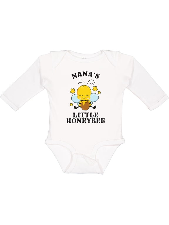 Cute Bee Nana's Little Honeybee with Stars Boys or Girls Long Sleeve Baby Bodysuit