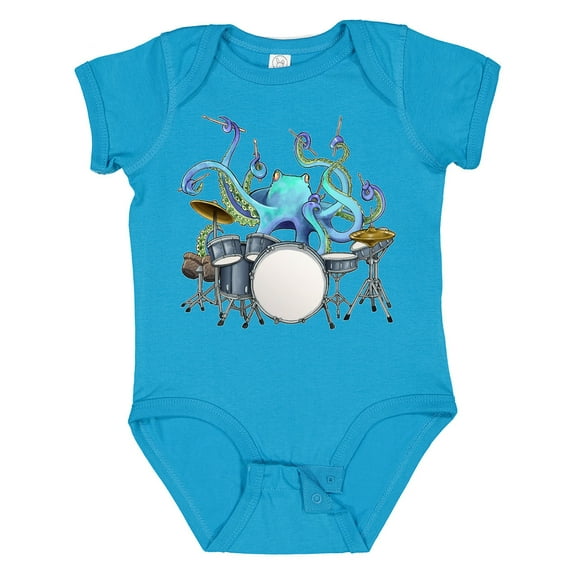 Inktastic Cute Blue Octopus Drumming Boys or Girls Baby Bodysuit