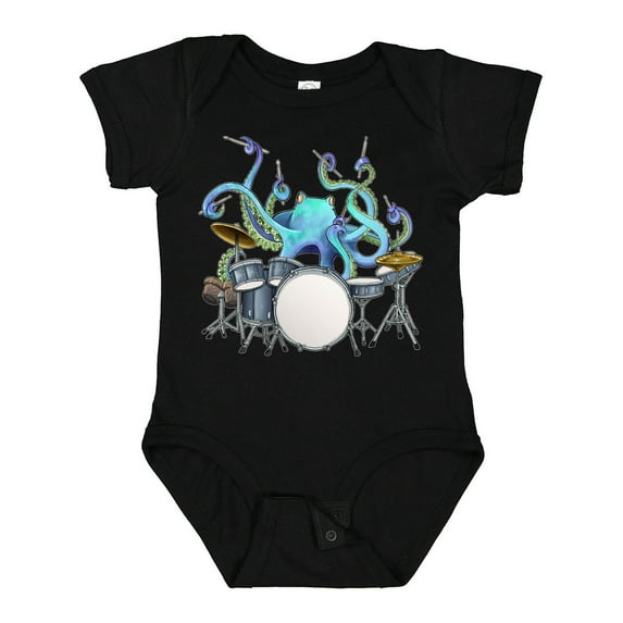 Inktastic Cute Blue Octopus Drumming Boys or Girls Baby Bodysuit