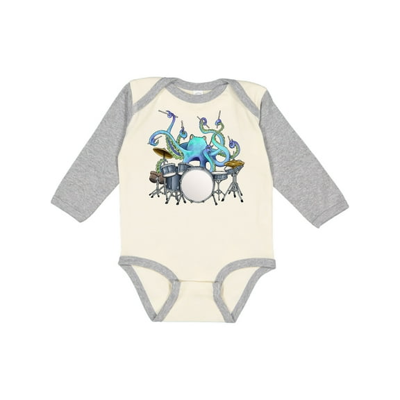 Inktastic Cute Blue Octopus Drumming Boys or Girls Long Sleeve Baby Bodysuit
