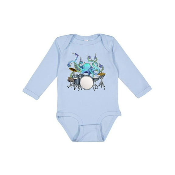 Inktastic Cute Blue Octopus Drumming Boys or Girls Long Sleeve Baby Bodysuit