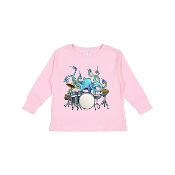 Inktastic Cute Blue Octopus Drumming Boys or Girls Long Sleeve Toddler T-Shirt