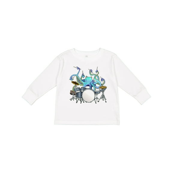 Inktastic Cute Blue Octopus Drumming Boys or Girls Long Sleeve Toddler T-Shirt