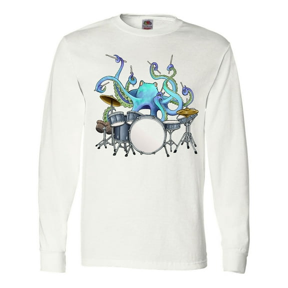 Inktastic Cute Blue Octopus Drumming Long Sleeve T-Shirt