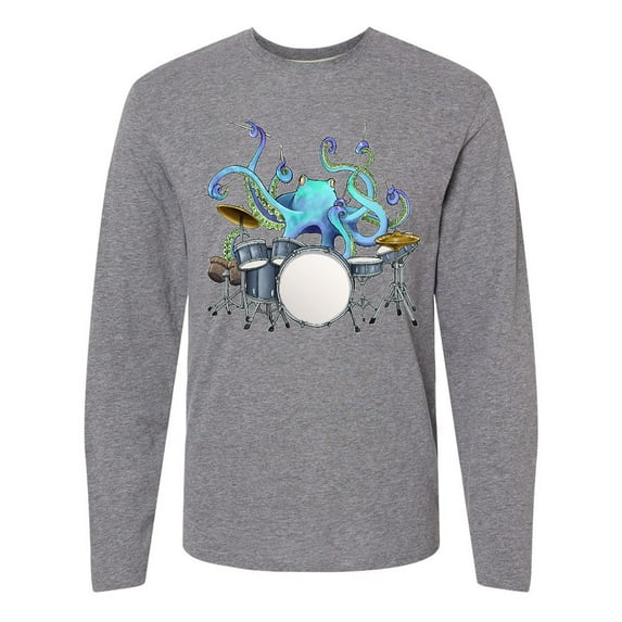 Inktastic Cute Blue Octopus Drumming Long Sleeve T-Shirt