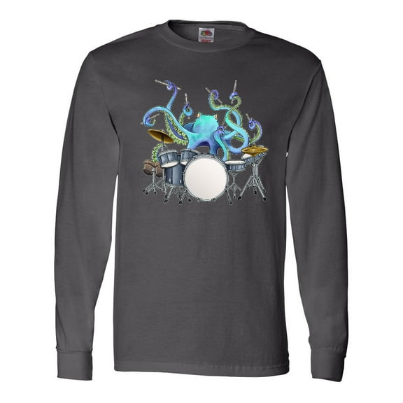 Inktastic Cute Blue Octopus Drumming Long Sleeve T-Shirt