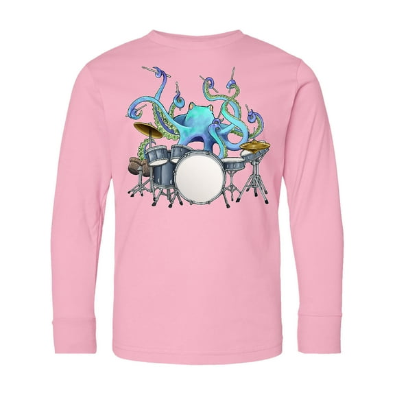 Inktastic Cute Blue Octopus Drumming Long Sleeve Youth T-Shirt