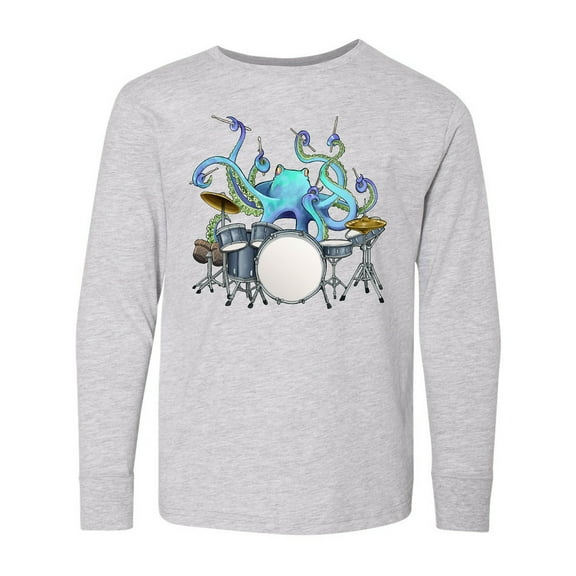 Inktastic Cute Blue Octopus Drumming Long Sleeve Youth T-Shirt