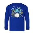 thumbnail image 1 of Inktastic Cute Blue Octopus Drumming Long Sleeve Youth T-Shirt, 1 of 5