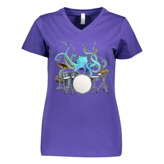Inktastic Cute Blue Octopus Drumming Women's V-Neck T-Shirt