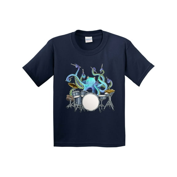 Inktastic Cute Blue Octopus Drumming Youth T-Shirt