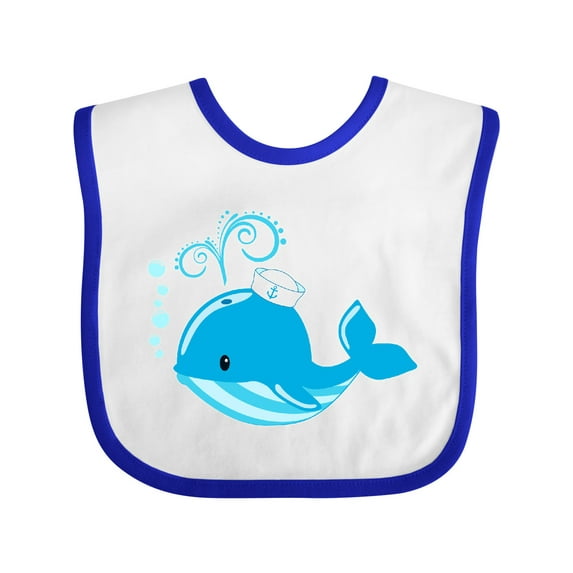 Inktastic Cute Blue Whale in Nautical Hat Boys or Girls Baby Bib