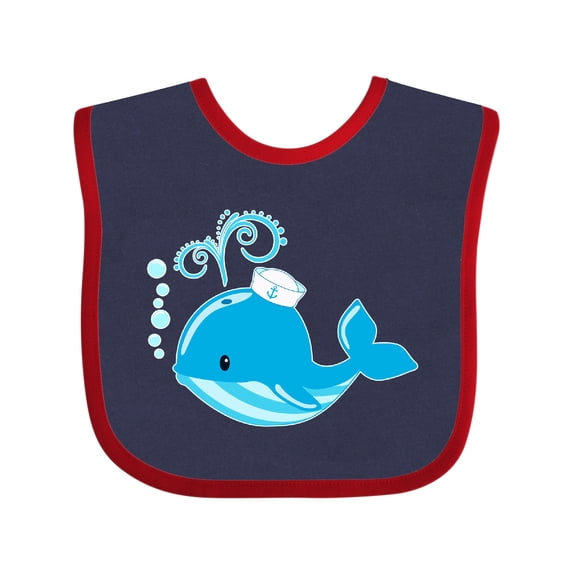 Inktastic Cute Blue Whale in Nautical Hat Boys or Girls Baby Bib