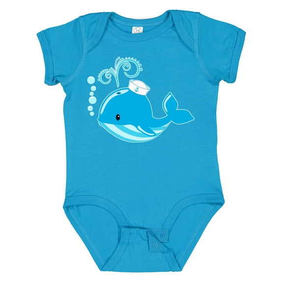 Inktastic Cute Blue Whale in Nautical Hat Boys or Girls Baby Bodysuit