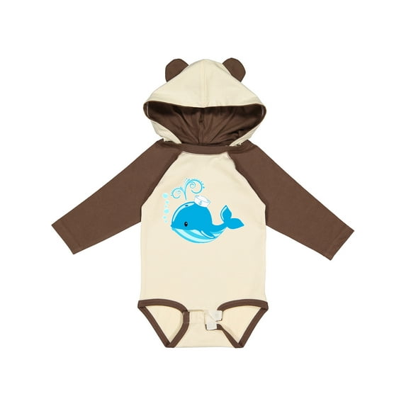 Inktastic Cute Blue Whale in Nautical Hat Boys or Girls Long Sleeve Baby Bodysuit