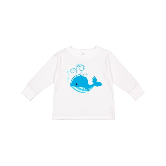 Inktastic Cute Blue Whale in Nautical Hat Boys or Girls Long Sleeve Toddler T-Shirt