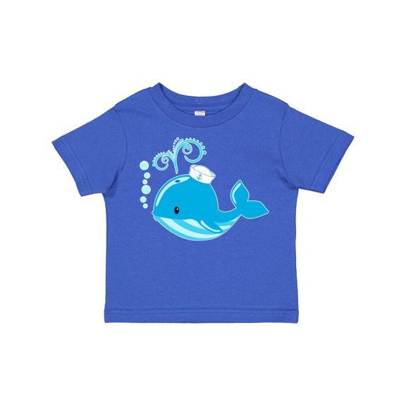 Inktastic Cute Blue Whale in Nautical Hat Boys or Girls Toddler T-Shirt