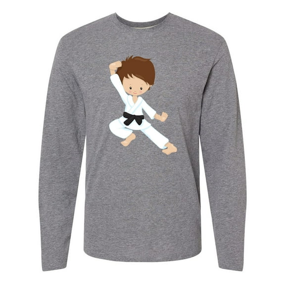 Inktastic Cute Boy, Brown Hair, Black Belt, Karate Pose Long Sleeve T-Shirt