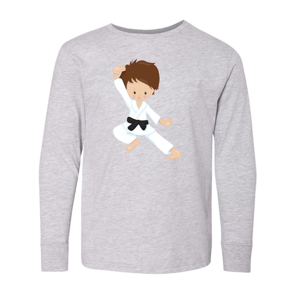 Inktastic Karate Boy, Cute Boy, Black Belt, Brown Hair Long Sleeve Youth T-Shirt