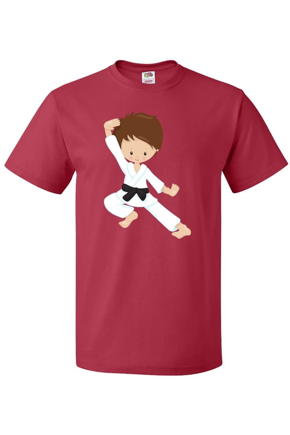 Cute Boy, Brown Hair, Black Belt, Karate Pose T-Shirt