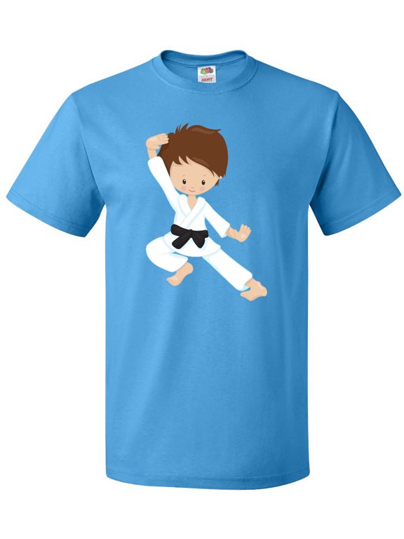 Cute Boy, Brown Hair, Black Belt, Karate Pose T-Shirt