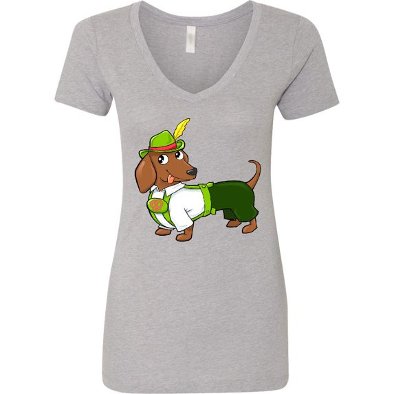 Inktastic Cute Brown Dachshund in Traditional German Wear Women's V-Neck T-Shirt