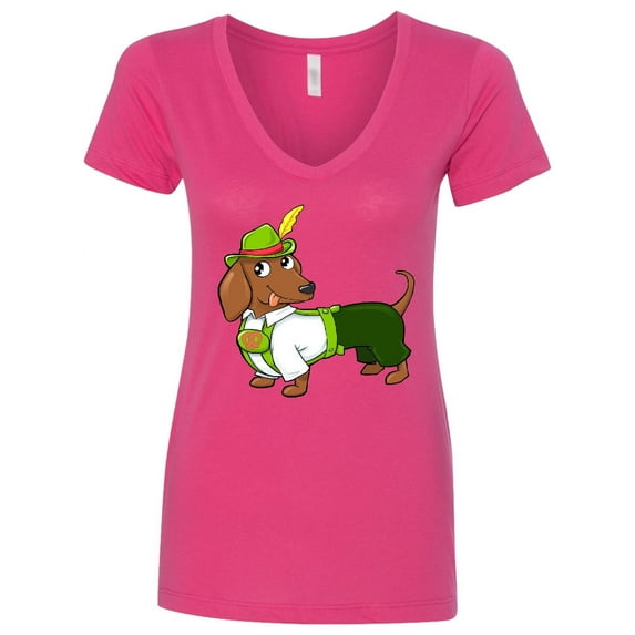 Inktastic Cute Brown Dachshund in Traditional German Wear Women's V-Neck T-Shirt