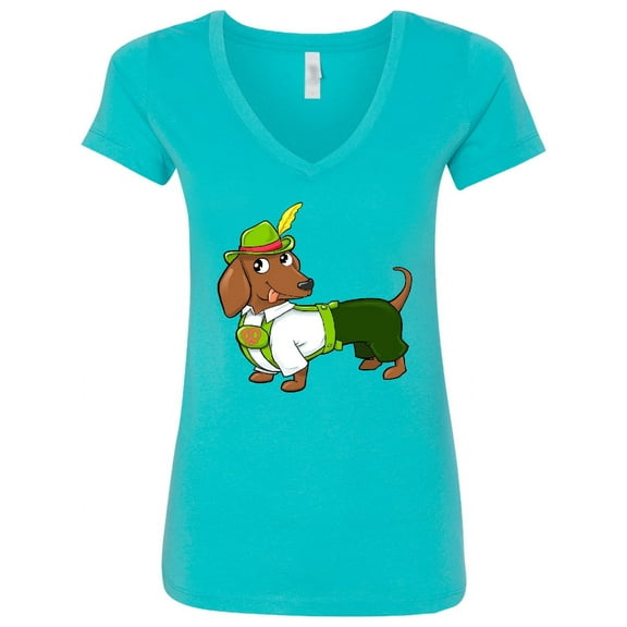 Inktastic Cute Brown Dachshund in Traditional German Wear Women's V-Neck T-Shirt