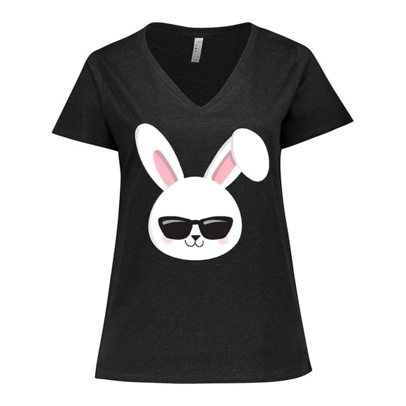 Inktastic Cute Bunny, White Bunny, Bunny Wearing Sunglasses Women's Plus Size V-Neck T-Shirt