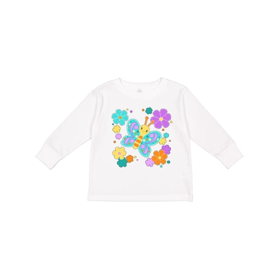Inktastic Cute Butterfly and Flowers Boys or Girls Long Sleeve Toddler T-Shirt