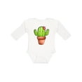 thumbnail image 1 of Inktastic Cute Cactus with Flower Hairpiece Boys or Girls Long Sleeve Baby Bodysuit, 1 of 5