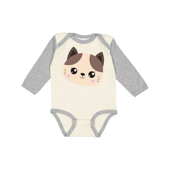Inktastic Cute Cat, Little Cat, Cat Head, Brown Cat Boys or Girls Long Sleeve Baby Bodysuit