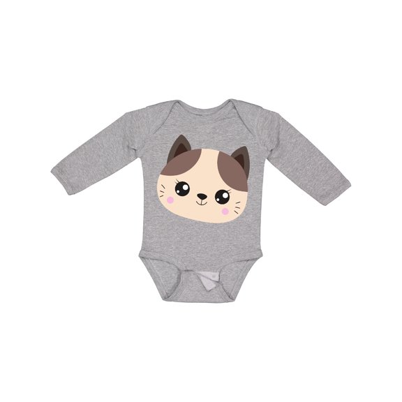 Inktastic Cute Cat, Little Cat, Cat Head, Brown Cat Boys or Girls Long Sleeve Baby Bodysuit
