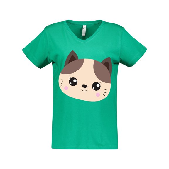 Inktastic Cute Cat, Little Cat, Cat Head, Brown Cat Women's V-Neck T-Shirt