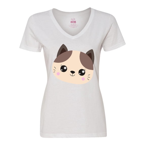 Inktastic Cute Cat, Little Cat, Cat Head, Brown Cat Women's V-Neck T-Shirt