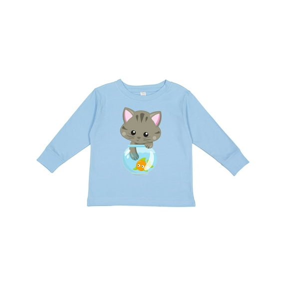 Inktastic Cute Cat, Little Cat, Kitty, Kitten, Fish Bowl Girls Long Sleeve Toddler T-Shirt