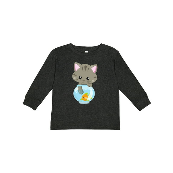 Inktastic Cute Cat, Little Cat, Kitty, Kitten, Fish Bowl Girls Long Sleeve Toddler T-Shirt