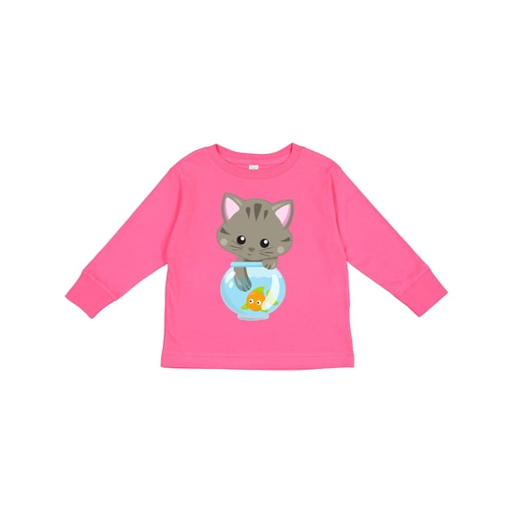 Inktastic Cute Cat, Little Cat, Kitty, Kitten, Fish Bowl Girls Long Sleeve Toddler T-Shirt
