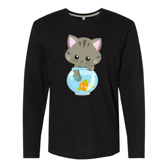 Inktastic Cute Cat, Little Cat, Kitty, Kitten, Fish Bowl Long Sleeve T-Shirt