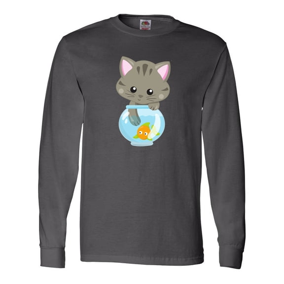 Inktastic Cute Cat, Little Cat, Kitty, Kitten, Fish Bowl Long Sleeve T-Shirt
