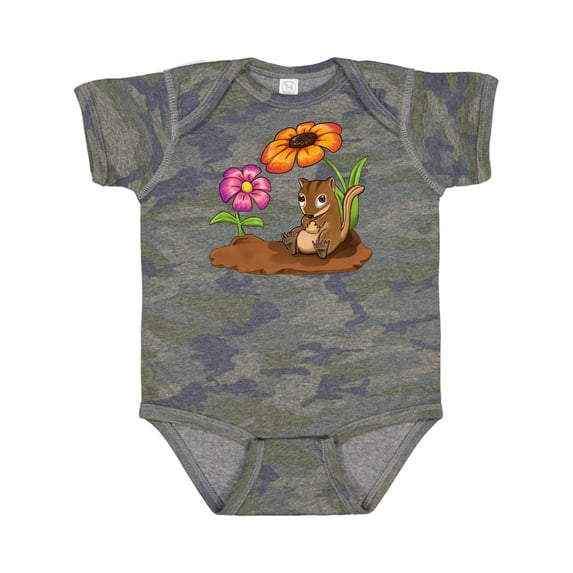 Inktastic Cute Chipmunk on Lunch Break with Flowers Boys or Girls Baby Bodysuit