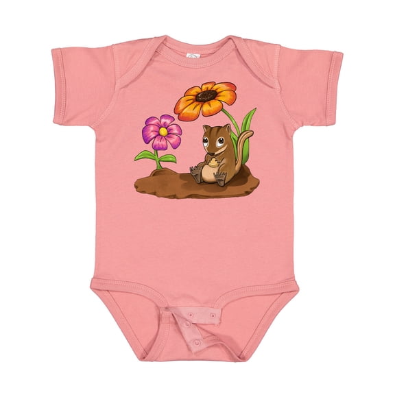 Inktastic Cute Chipmunk on Lunch Break with Flowers Boys or Girls Baby Bodysuit