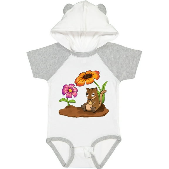 Inktastic Cute Chipmunk on Lunch Break with Flowers Boys or Girls Baby Bodysuit