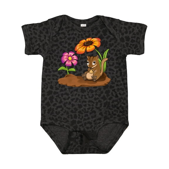 Inktastic Cute Chipmunk on Lunch Break with Flowers Boys or Girls Baby Bodysuit