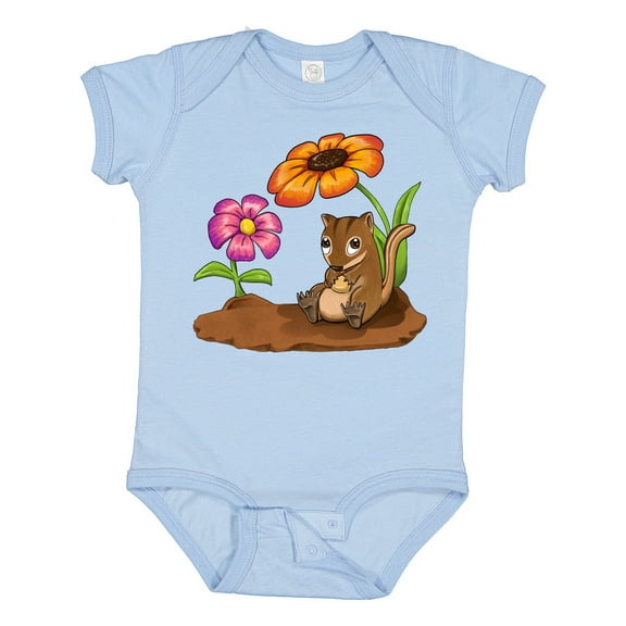 Inktastic Cute Chipmunk on Lunch Break with Flowers Boys or Girls Baby Bodysuit
