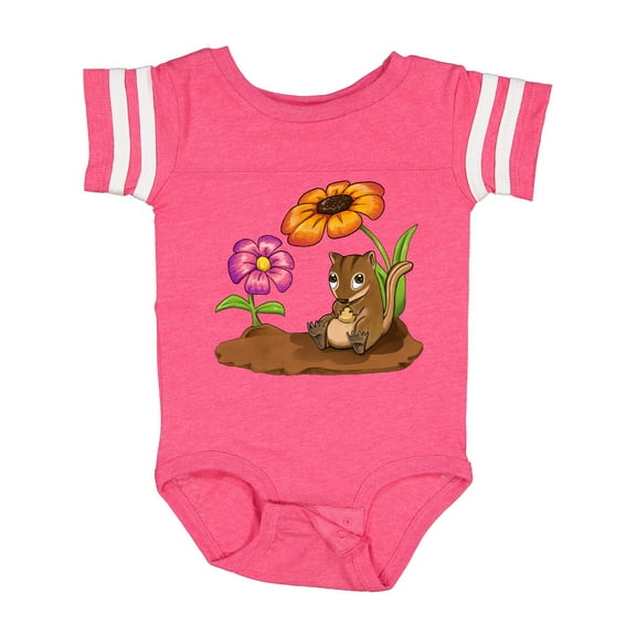 Inktastic Cute Chipmunk on Lunch Break with Flowers Boys or Girls Baby Bodysuit