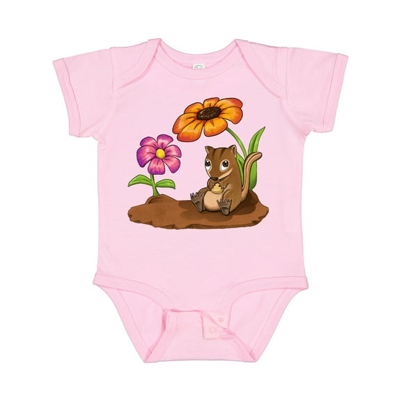 Inktastic Cute Chipmunk on Lunch Break with Flowers Boys or Girls Baby Bodysuit